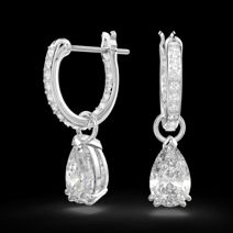 Millenia hoop earrings, Pear cut, White, Rhodium plated